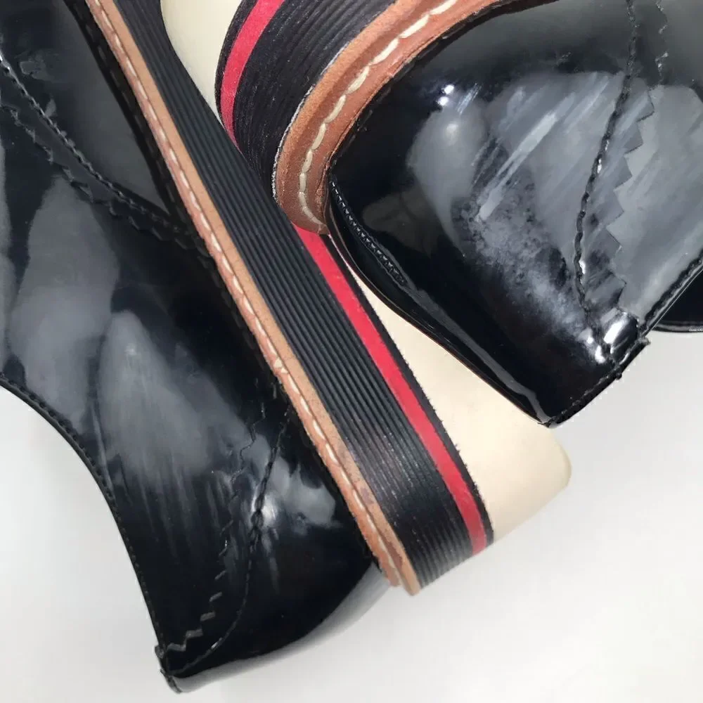Zara Woman Black Patent Leather Silver Studded Platform Oxford Sneakers
